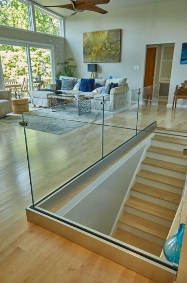 Waterfront interior with floor-to-ceiling impact windows